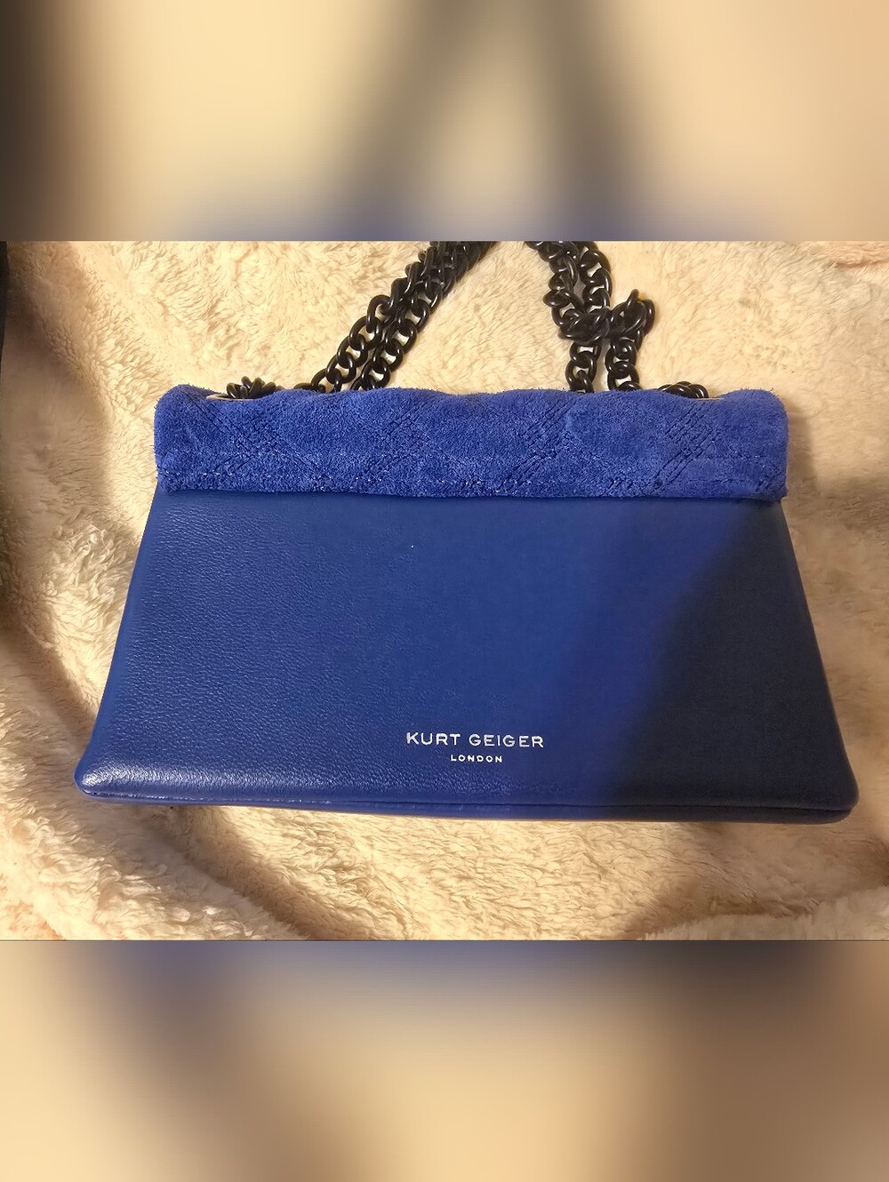 Kurt Geiger Royal Blue Quilted Shoulder Bag with Black Chain - Picture 3 of 4